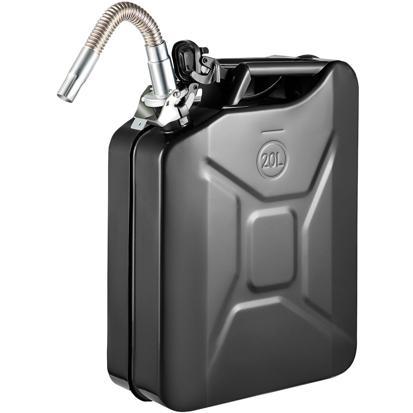 Jerry Fuel Can, 5.3 Gallon / 20 L Portable Jerry Gas Can with Flexible Spout System, Rustproof ＆ Heat-resistant Steel Fuel Tank for Cars Trucks Equipment, Black